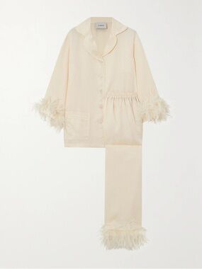 Sleeper Feather-trimmed Jacquard Pajama Set